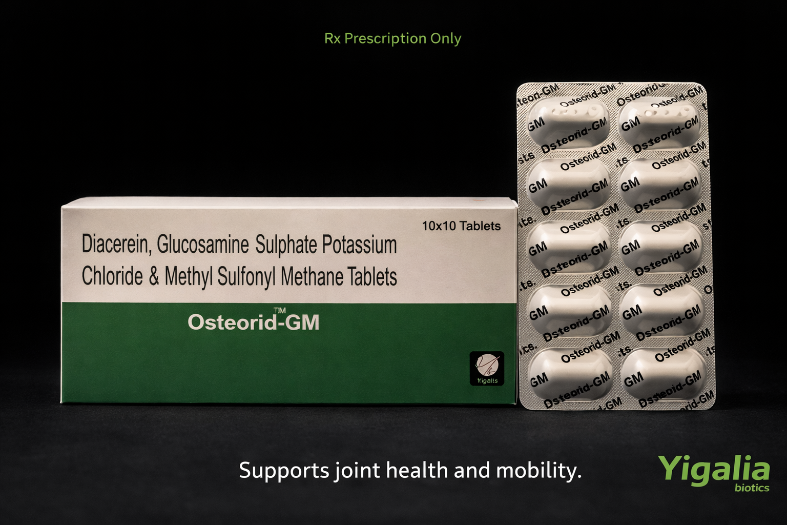 Osteroid-GM - Diacerein, Glucosamine Sulphate Potassium Chloride & Methyl Sulfonyl Methane - Joint Health Supplement by Yigalia Biotics