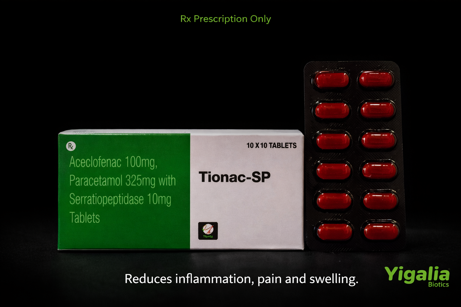 Tionac-SP - Aceclofenac + Paracetamol + Serratiopeptidase - Analgesic Combination by Yigalia Biotics